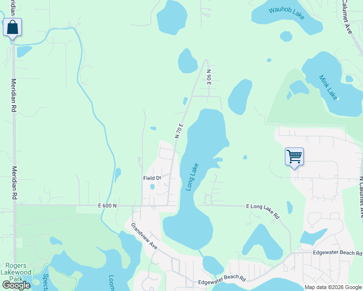 map of restaurants, bars, coffee shops, grocery stores, and more near West Long Lake Road in Valparaiso