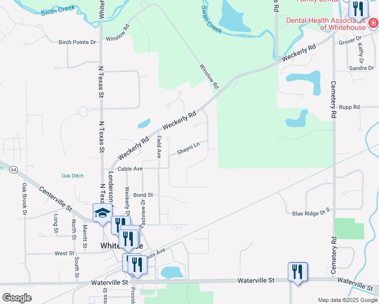map of restaurants, bars, coffee shops, grocery stores, and more near 10711 Shayni Lane in Whitehouse
