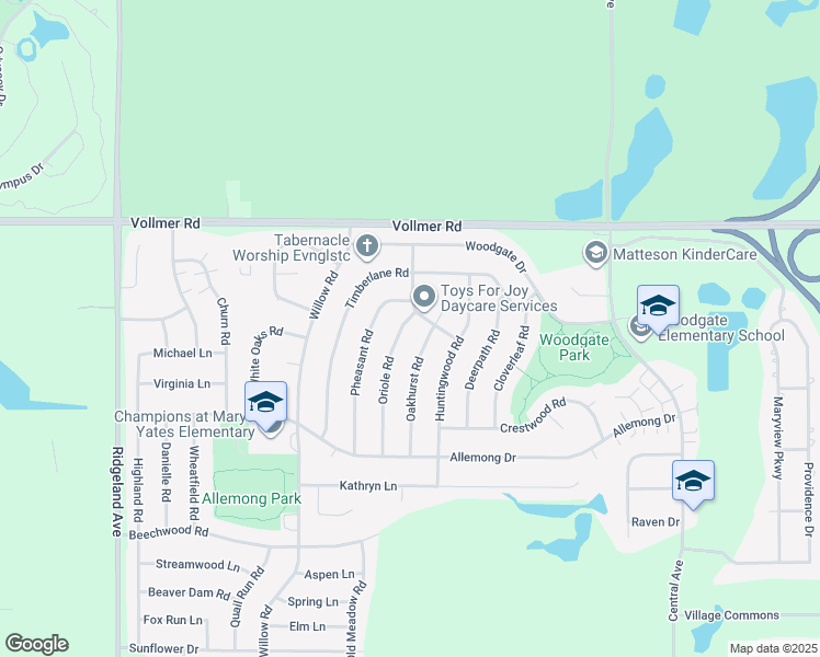 map of restaurants, bars, coffee shops, grocery stores, and more near 45 Oriole Road in Matteson