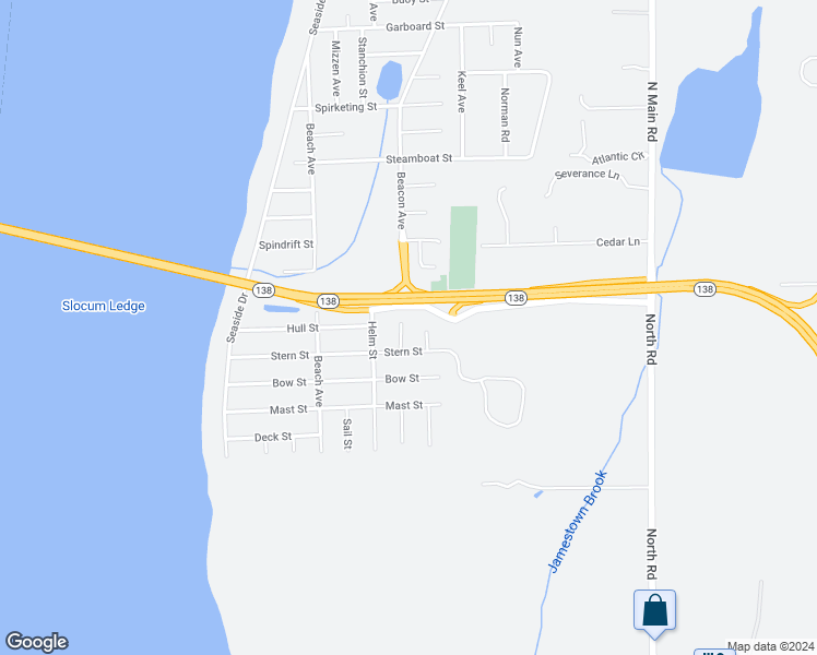 map of restaurants, bars, coffee shops, grocery stores, and more near 10 Rub Street in Jamestown