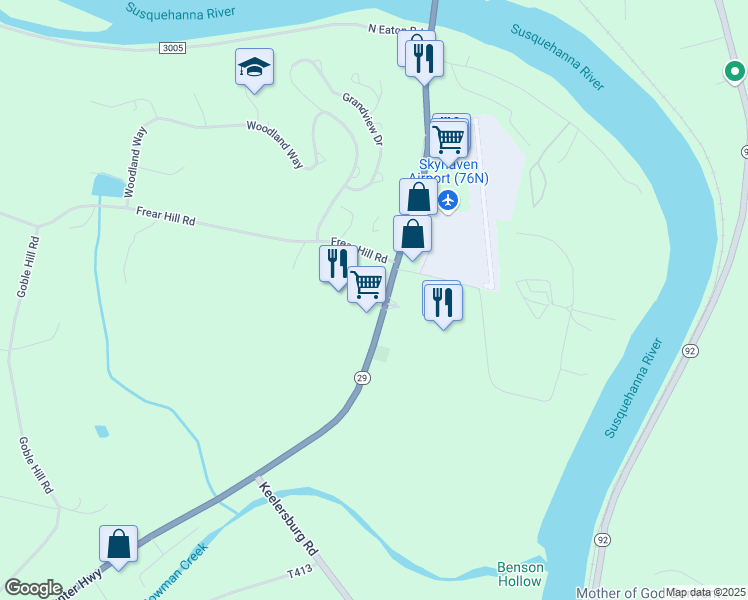 map of restaurants, bars, coffee shops, grocery stores, and more near Route 29 in Tunkhannock