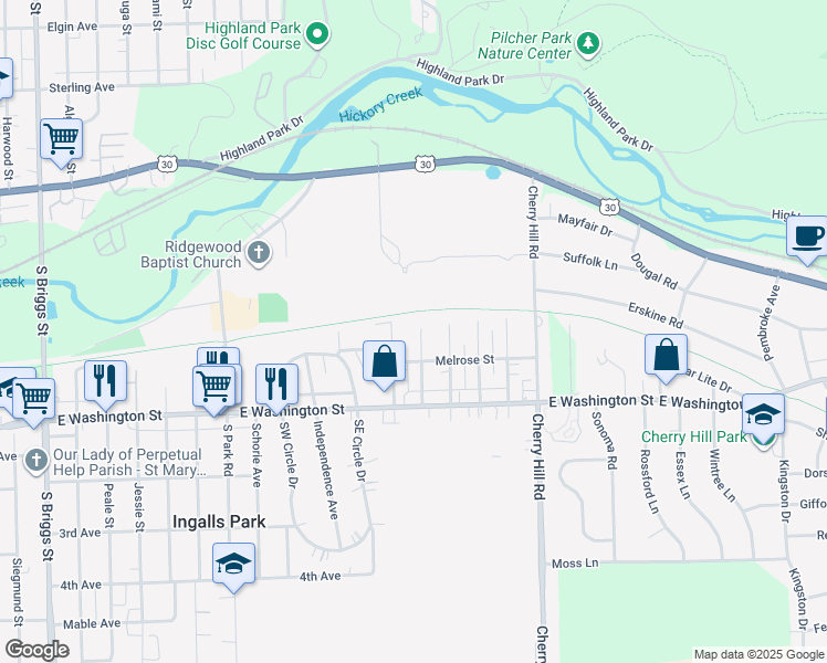 map of restaurants, bars, coffee shops, grocery stores, and more near 19 Clairmont Avenue in Joliet