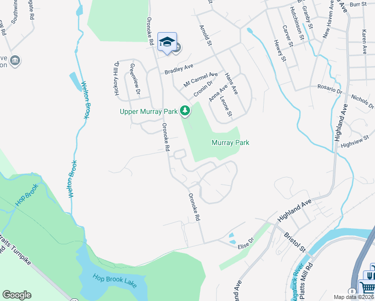 map of restaurants, bars, coffee shops, grocery stores, and more near 855 Oronoke Road in Waterbury