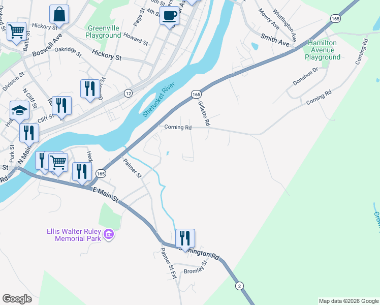 map of restaurants, bars, coffee shops, grocery stores, and more near 67 Corning Road in Norwich