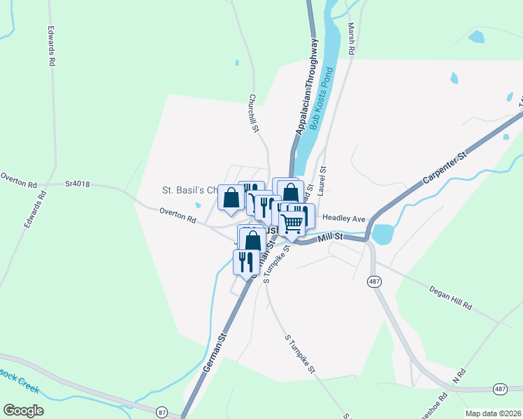 map of restaurants, bars, coffee shops, grocery stores, and more near in Dushore