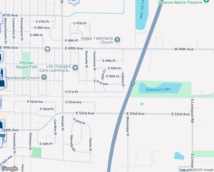 map of restaurants, bars, coffee shops, grocery stores, and more near 1336 East 51st Place in Gary