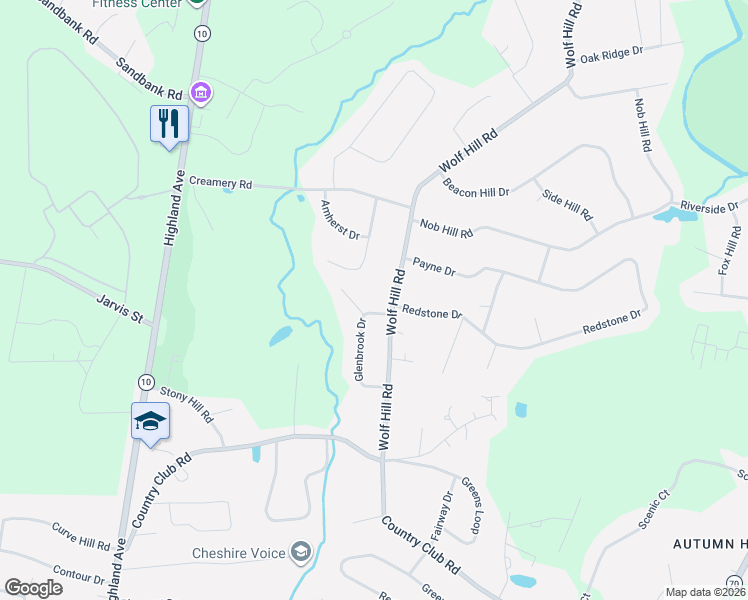 map of restaurants, bars, coffee shops, grocery stores, and more near 991 Wolf Hill Road in Cheshire