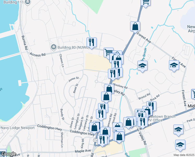 map of restaurants, bars, coffee shops, grocery stores, and more near 6 Harbor Village Drive in Middletown