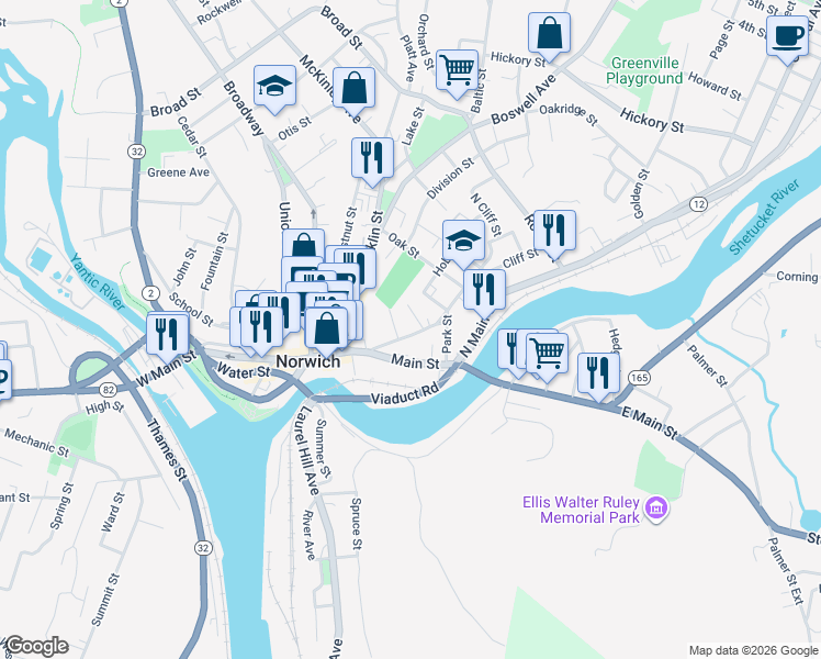 map of restaurants, bars, coffee shops, grocery stores, and more near in Norwich