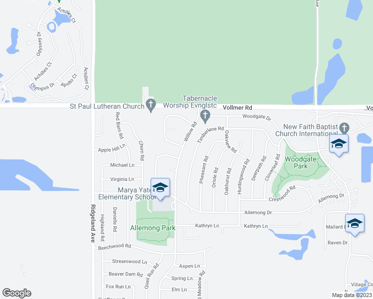 map of restaurants, bars, coffee shops, grocery stores, and more near 47 Willow Road in Matteson