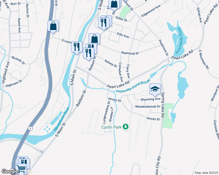map of restaurants, bars, coffee shops, grocery stores, and more near 3 Jersey Street in Waterbury