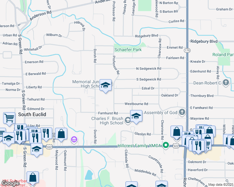 map of restaurants, bars, coffee shops, grocery stores, and more near 4799 Edsal Drive in Lyndhurst
