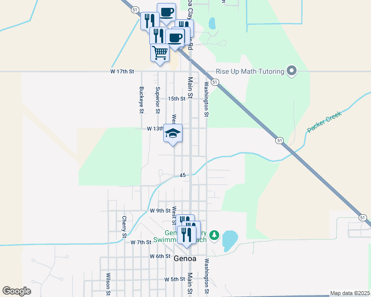 map of restaurants, bars, coffee shops, grocery stores, and more near 1206 Main Street in Genoa