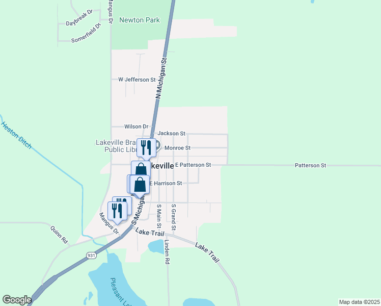 map of restaurants, bars, coffee shops, grocery stores, and more near 201-299 North Lake Street in Lakeville