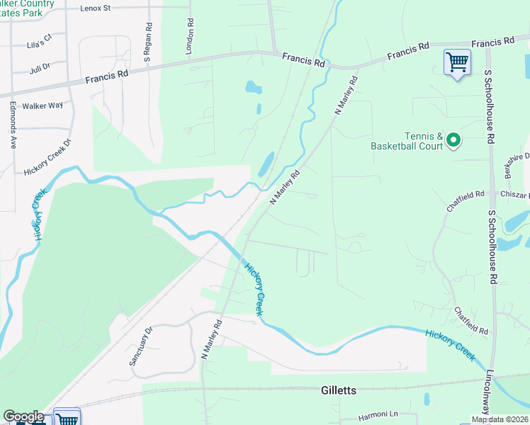 map of restaurants, bars, coffee shops, grocery stores, and more near 635 Marley Road in New Lenox