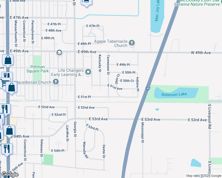 map of restaurants, bars, coffee shops, grocery stores, and more near 1200 East 51st Avenue in Gary