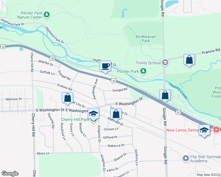 map of restaurants, bars, coffee shops, grocery stores, and more near 2701 Dougal Road in Joliet