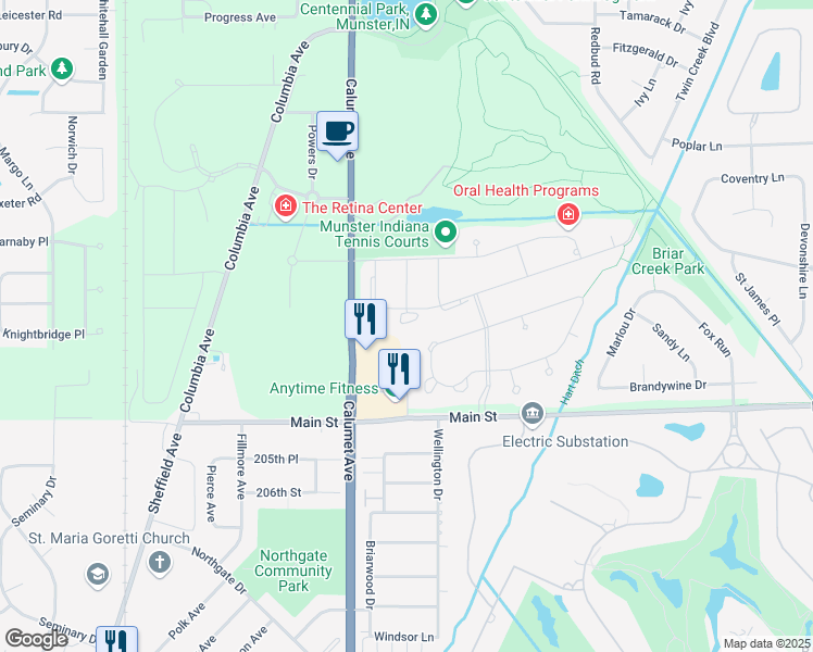 map of restaurants, bars, coffee shops, grocery stores, and more near 898 Boxwood Drive in Munster