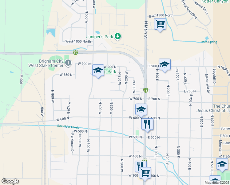 map of restaurants, bars, coffee shops, grocery stores, and more near 287 West 750 North in Brigham City