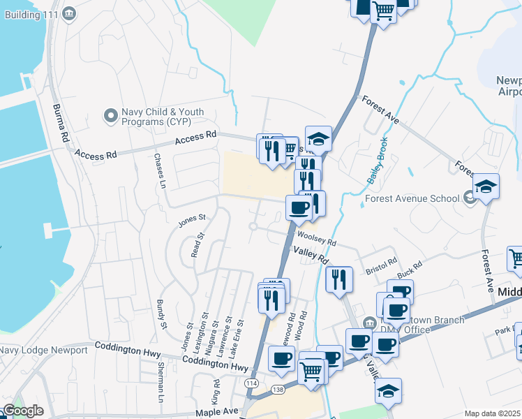 map of restaurants, bars, coffee shops, grocery stores, and more near 51 Chases Lane in Middletown