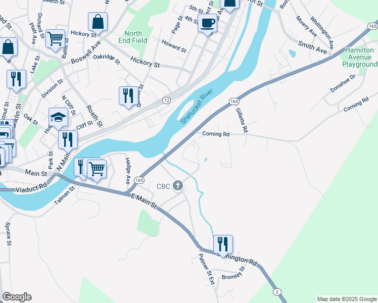 map of restaurants, bars, coffee shops, grocery stores, and more near 50 Palmer Street in Norwich