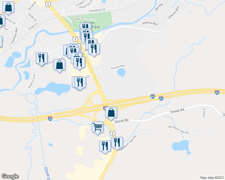 map of restaurants, bars, coffee shops, grocery stores, and more near 542 Rte 9 in Fishkill