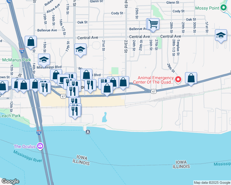 map of restaurants, bars, coffee shops, grocery stores, and more near 2212 State Street in Bettendorf