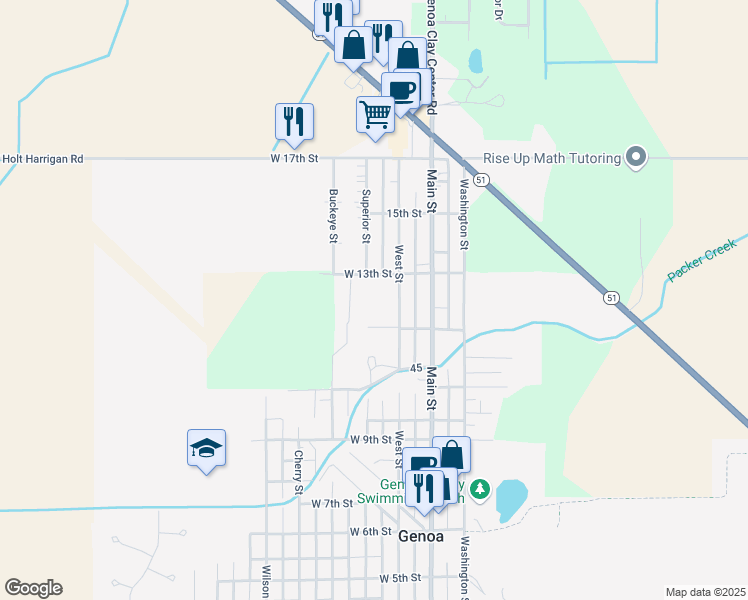 map of restaurants, bars, coffee shops, grocery stores, and more near 1224 West Street in Genoa