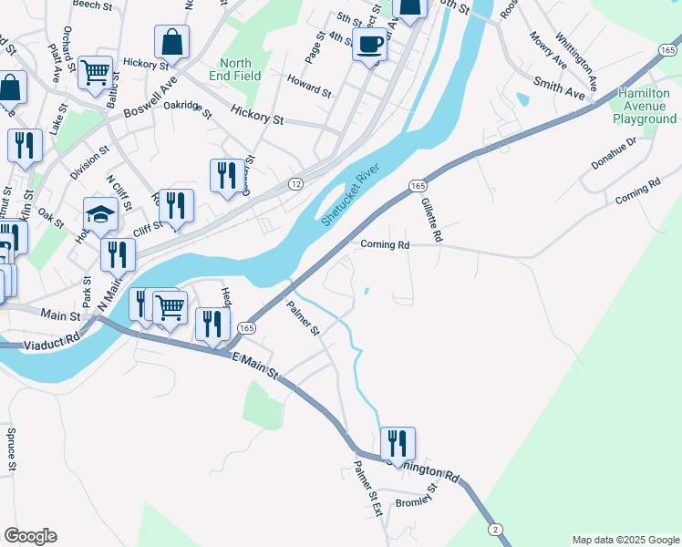 map of restaurants, bars, coffee shops, grocery stores, and more near 50 Palmer Street in Norwich