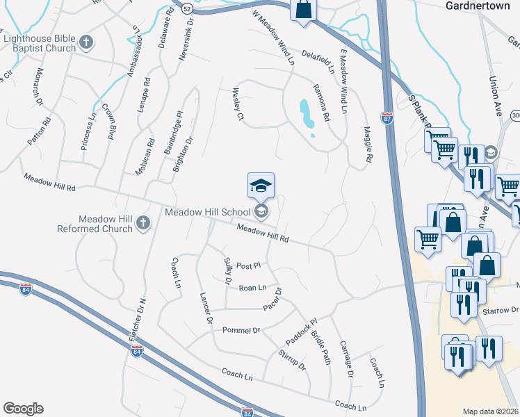 map of restaurants, bars, coffee shops, grocery stores, and more near 124 Meadow Hill Road in Newburgh