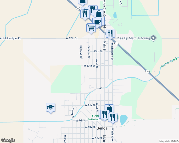 map of restaurants, bars, coffee shops, grocery stores, and more near 1224 West Street in Genoa