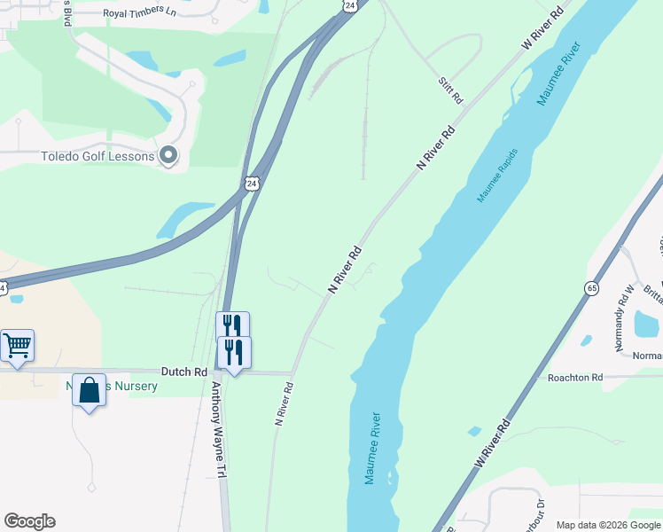 map of restaurants, bars, coffee shops, grocery stores, and more near 6250 North River Road in Waterville