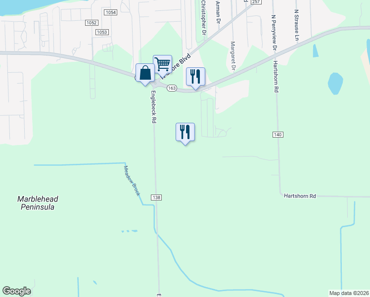 map of restaurants, bars, coffee shops, grocery stores, and more near 393 Englebeck Road in Lakeside Marblehead