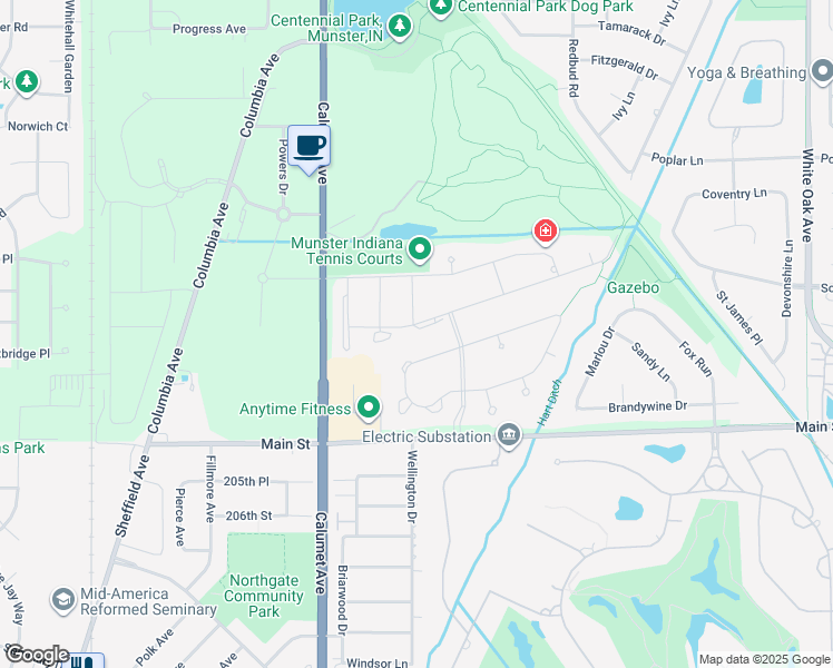 map of restaurants, bars, coffee shops, grocery stores, and more near 928 Boxwood Drive in Munster