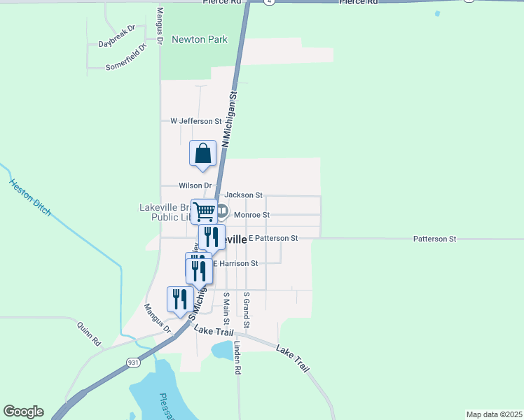 map of restaurants, bars, coffee shops, grocery stores, and more near 201 North Lake Street in Lakeville