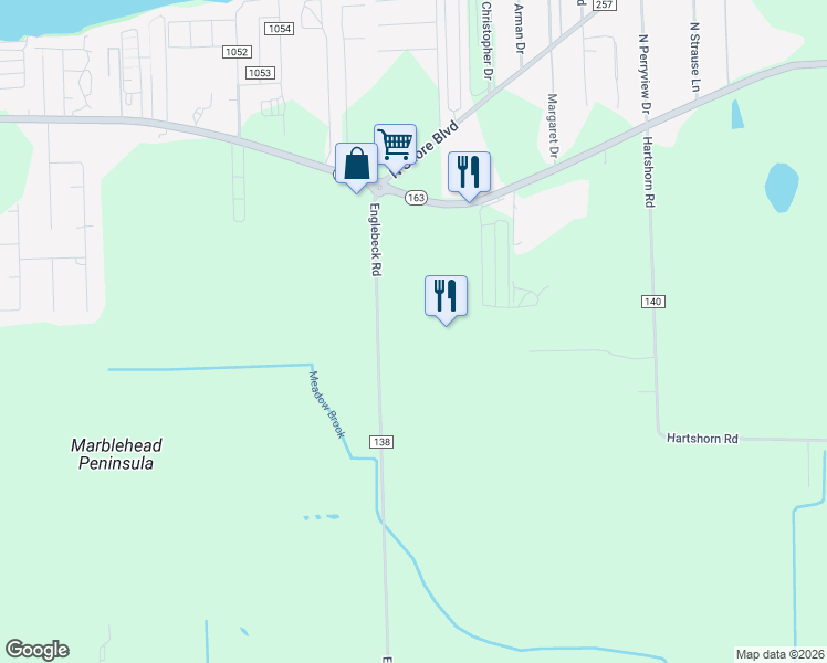 map of restaurants, bars, coffee shops, grocery stores, and more near 393 Englebeck Road in Lakeside Marblehead
