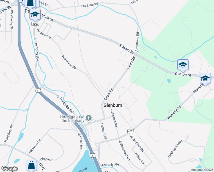 map of restaurants, bars, coffee shops, grocery stores, and more near 45 Dean Road in Dalton