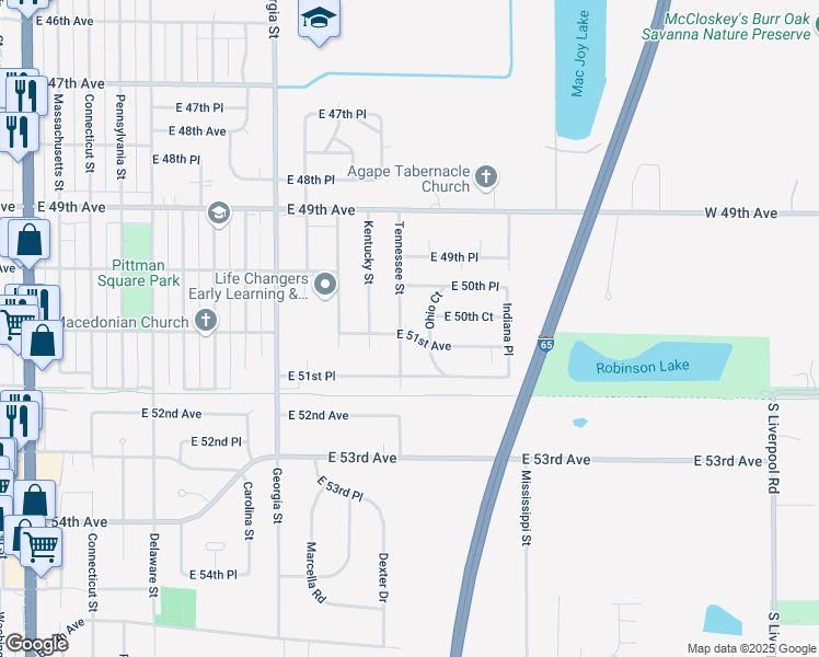 map of restaurants, bars, coffee shops, grocery stores, and more near 1200 E 51st Ave in Gary