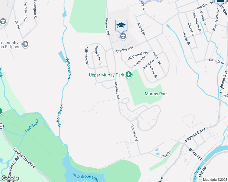 map of restaurants, bars, coffee shops, grocery stores, and more near 25 Barrington Lane in Waterbury
