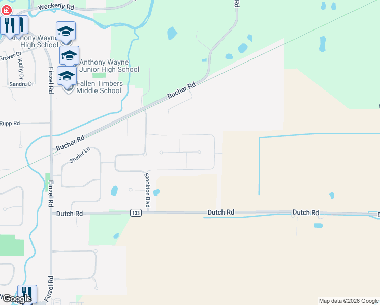 map of restaurants, bars, coffee shops, grocery stores, and more near 9540 Newbury Lane in Whitehouse