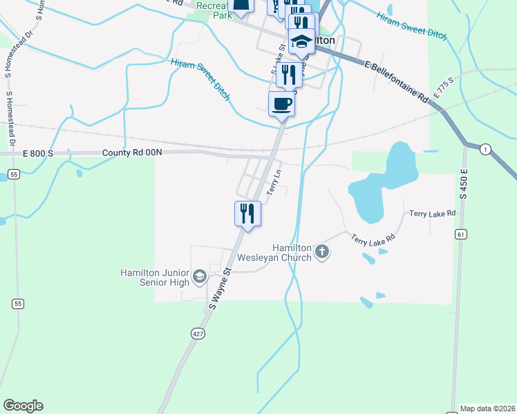 map of restaurants, bars, coffee shops, grocery stores, and more near 801-871 South Wayne Street in Hamilton