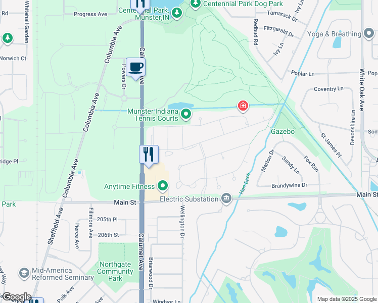 map of restaurants, bars, coffee shops, grocery stores, and more near 928 Boxwood Drive in Munster