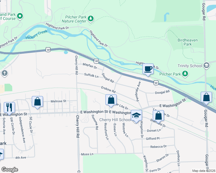 map of restaurants, bars, coffee shops, grocery stores, and more near 2441 Erskine Rd in Joliet