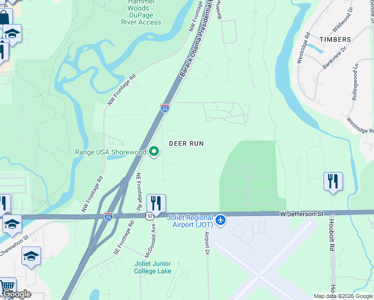 map of restaurants, bars, coffee shops, grocery stores, and more near 4156 Caribou Court in Joliet