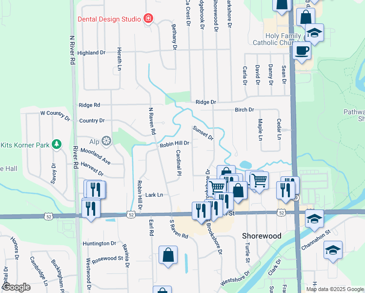 map of restaurants, bars, coffee shops, grocery stores, and more near 320 Cardinal Place in Shorewood