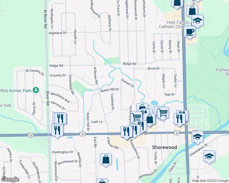 map of restaurants, bars, coffee shops, grocery stores, and more near 320 Cardinal Place in Shorewood