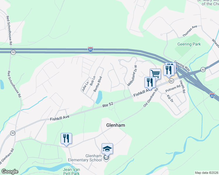 map of restaurants, bars, coffee shops, grocery stores, and more near 38 Evan Court in Fishkill