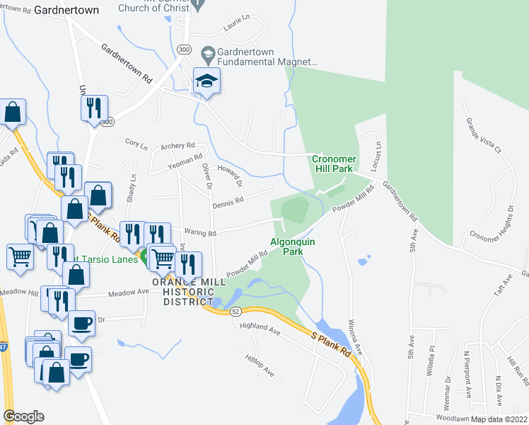 map of restaurants, bars, coffee shops, grocery stores, and more near 45 Waring Road in Newburgh