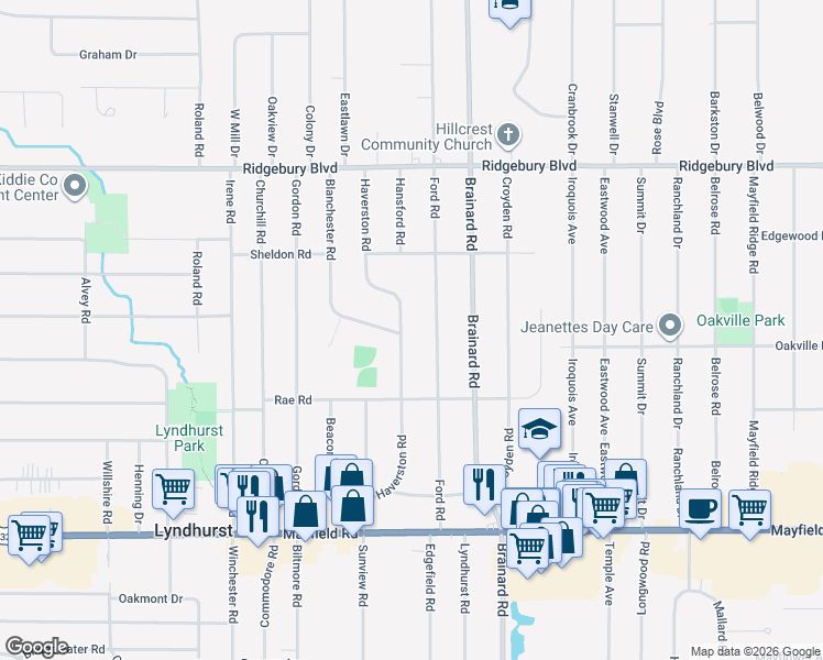map of restaurants, bars, coffee shops, grocery stores, and more near 1251 Haverston Road in Lyndhurst