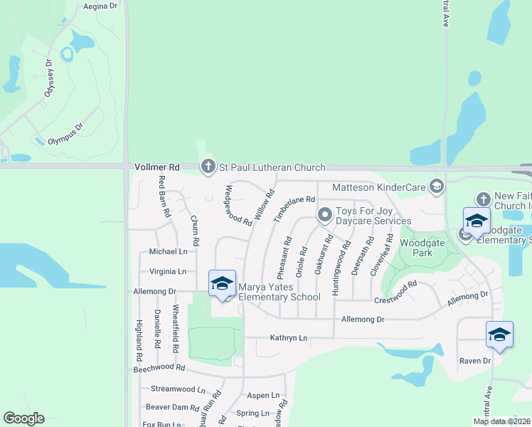 map of restaurants, bars, coffee shops, grocery stores, and more near 34 Timberlane Road in Matteson